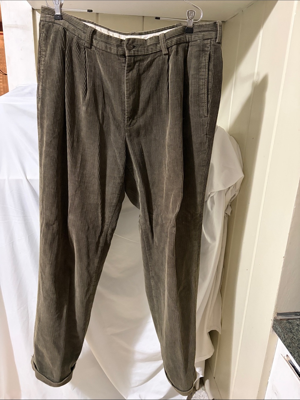 Men's Corduroy Pants by Brooks Sport in Olive Green/Grey